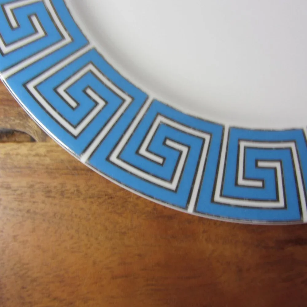 Jonathan Adler silver & blue greek key salad plates - pair of 2 (W5107)